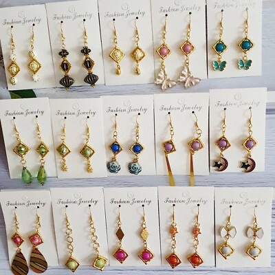 Ohrringe Handarbeit, Unikat, quadratischer Perlenrahmen aus Acryl, gold - Bild 1 von 3