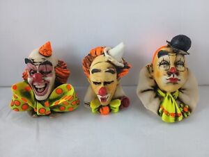 Vintage Artefice Ottanta Resin Creepy Clown Busts Figurines Lot Set of 3 Italy