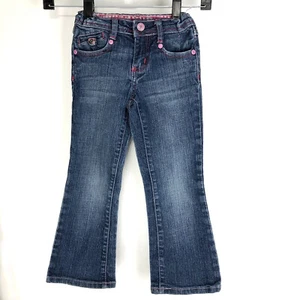 Zana Di Girls Flare Jeans Sz 5 Adjustable Waist Y2K Blue Denim Pink Trim School - Picture 1 of 11
