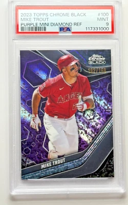 2023 Topps Chrome Black Mike Trout Purple Refractor #100 /150 PSA 9 Mint Angels - Image 1 of 2