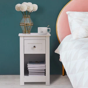 White Wooden Bedside Table 1 Drawer Sofa End Side Table Cabinet Coffee Table - Picture 1 of 10