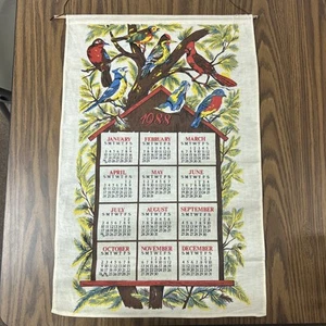 Vintage 1988 Calendar Tea Towel With Hanger Cardinal Robin Kitchen Linen 16x24” - Picture 1 of 7