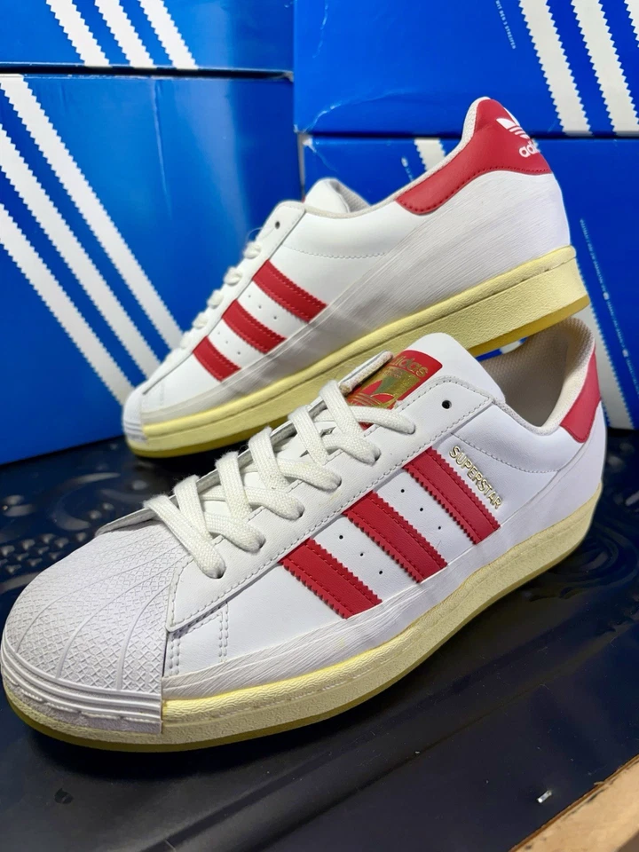 Exclusivas muestras de fábrica Adidas Superstar hermosas elegantes rayas rojas talla 9 Foto 1 de 4