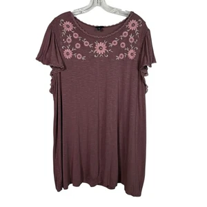 Torrid lila Blumen bestickt Kurzarm hochgeschlossen Viskose Mischung Bluse 4X 4 - Bild 1 von 7