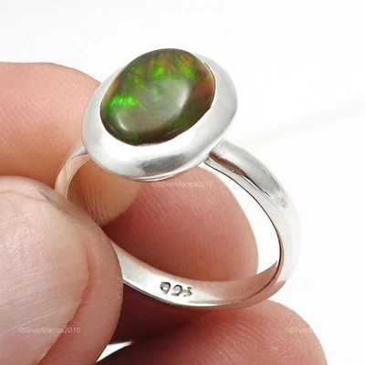 925 Argento Ovale Nero Pietra Opale Sorella Lunetta Band Promessa Unico Misura - Immagine 1 di 4