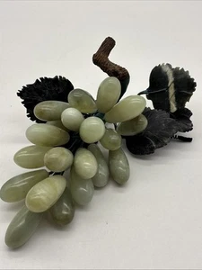 Grape Cluster Green Carved Stone Jade Color Alabaster Marble Jade Leaves VTG - Picture 1 of 10