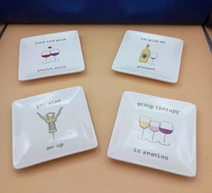 Pela Studio Stone Wine Coaster Set of 4 w Funny Sayings for Wine Lover. READ. - Picture 1 of 11