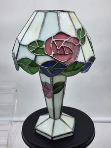 Vintage Stained Glass Tiffany Style Tea Light Candle Holder Roses Mosaic Lamp - Picture 1 of 7