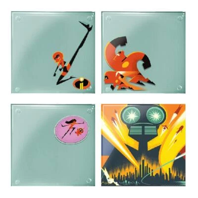 Juego de 4 posavasos de vidrio transparente de Los Increíbles 2 imágenes de arte de películas NUEVO Foto 1 de 3
