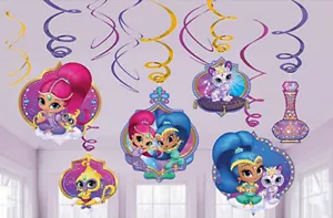 SHIMMER AND SHINE Birthday party supplies HANGING SWIRL DECORATIONS 12pcs - Picture 1 of 1