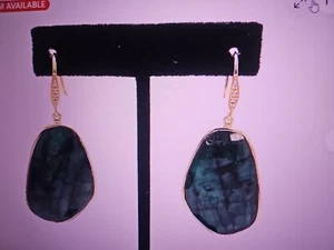 Raritäten Carol Brodie Silber 925 Smaragd & Zirkon Ohrhänger 1-1/2" Neu ohne Etikett  - Bild 1 von 12