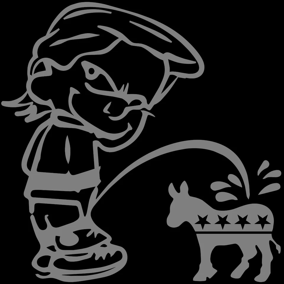 Calcomanía de vinilo Calvin Peeing Donkey Trump Hair Democrat varios colores y tamaños Foto 1 de 4