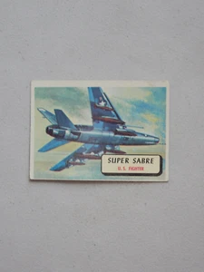 Tarjeta coleccionable 1957 Topps Airplane #27_F-100_Super Sabre_US Fighter_Red Back - Imagen 1 de 2