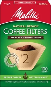 2 Cone Coffee Filters, Unbleached Natural Brown, 100 Count (Pack of 3) 300 Total - Picture 1 of 10