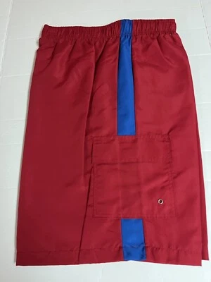 New Open Trails men's swim trunks red with blue stripe size pockets size XL - Image 1 of 2