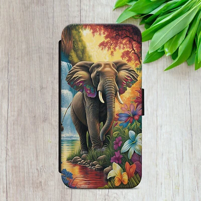 ELEPHANT TROPICAL GIFT FLIP WALLET PHONE CASE COVER FOR IPHONE SAMSUNG GOOGLE - Image 1 of 4