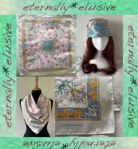 PIERRE BALMAIN White Pink Silky Print Large Vintage Head Square Scarf Ladies 28" - Picture 1 of 20