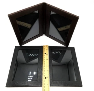 Photo Frame Bifold Leather Holds Two 4x6" Photos Vertical Graphic Image Brown - Picture 1 of 17