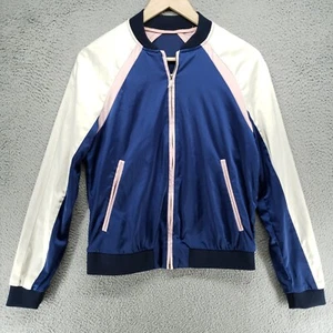 ZARA Womens XS Full Zip Silky Bomber Jacket Blue Pink - Picture 1 of 18