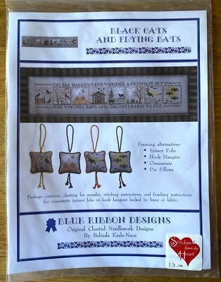 Blue Ribbon Designs BLACK CATS AND FLYING BATS Halloween Cross Stitch Pattern - Image 1 of 3