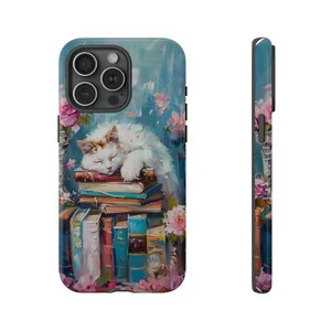 Cat on Books Phone Case - Cat and Books Phone Case - Tough iPhone 15 -8 Case - Picture 1 of 59