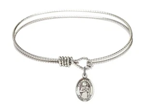 Silver Tone Oval Eye Hook Bangle Bracelet with Saint Agatha Charm, 6 1/4 Inch - Picture 1 of 1