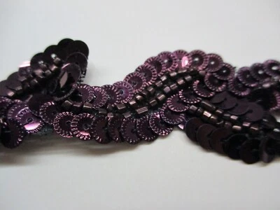 TORCE DE LENTEJUELAS Y CUENTAS MARRÓN BORGOÑA VINTAGE AÑOS 50 HECHO EN FRANCIA 12" L x 1" W Foto 1 de 4