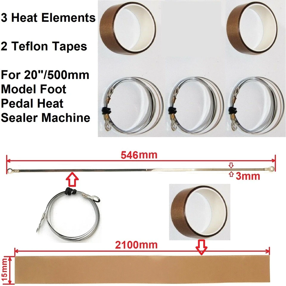 3 HEAT ELEMENTS, 2 REELS OF TAPES FOR 20"/500MM MODEL FOOT PEDAL SEALER MACHINE - Image 1 of 1