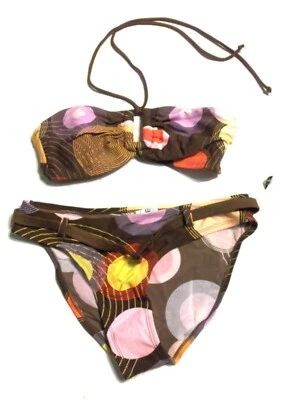 Body Glove Brown & Pink Geo Circles Bandeau Bikini Swimsuit  Sz XS/TP NWOT $100 - Image 1 of 3