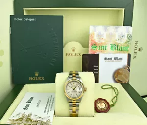 ROLEX Ladies 18kt Gold Stainless DateJust Ivory Tapestry Stick 79163 SANT BLANC - Picture 1 of 7
