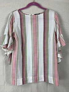 Chaps de Ralph Lauren talla Blusa manga volantes M blanca/verde/rosa - Imagen 1 de 10