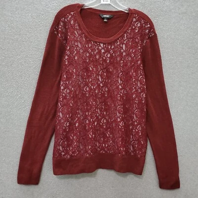Suéter Simply Vera Mujer XL Rojo Floral Crochet Encaje Manga Larga Cuello Redondo Foto 1 de 4
