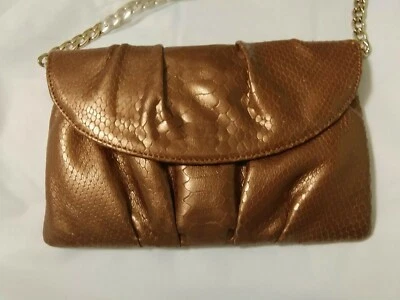 NWOT Talbots copper leather shoulder handbag with silver tone chain link strap  - Image 1 of 4