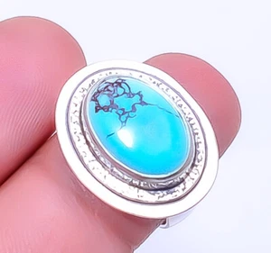 Anello fatto a mano turchese - pietra preziosa tibetana argento sterling 925 gioielli s.6,5 Sku48 - Foto 1 di 2