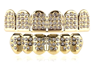 Custom Fit Mold At Home 14K Gold Plated Iced CZ Metal Teeth Grillz Set - Image 1 of 4