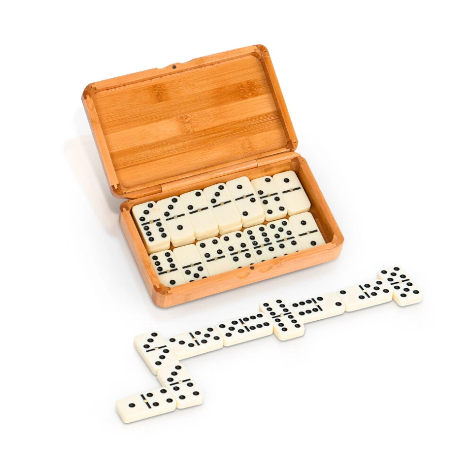 MARKENLOS Domino Dominosteine Spiel im Holzbox Brettspiel Домино