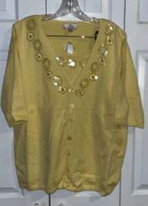 NWT QUACKER FACTORY yellow 100% Cotton Mock twinset Size L Bedazzled (E) - Picture 1 of 5