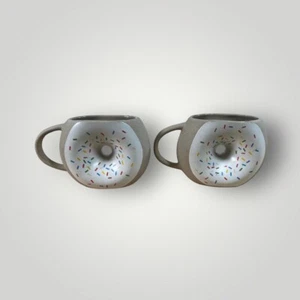 2 Urban Outiftters UO Home Stoneware Donut Mug Frosted Sprinkles Glazed Interior - Picture 1 of 12