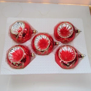 5 VT Traditions  Glass Indents Ball Ornaments Kurt Adler Colombia Red Silver - Picture 1 of 9