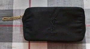 Yves Saint Laurent YSL Parfums Black Canvas Logo Wristlet/Pouch Gold Chain - Bild 1 von 7