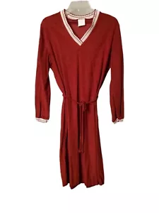 Vintage 70s 80s Terry Cloth Velour Dress V-neck Long sleeves A-line Dress sz 16 - Picture 1 of 4