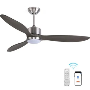 132cm Wood Ceiling Fan with LED Lights & Remote Control Alexa Google Assistance - Picture 1 of 10