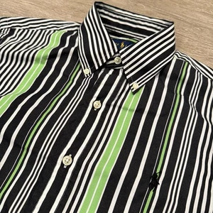 Camisa Polo Ralph Lauren Para Hombre Pequeña Con Botones Negra Verde Rayas Código de Barras - Imagen 1 de 9