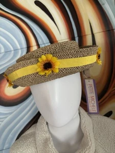 NEW 90s Deadstock Girls Hat Straw w/ Sunflowers CottageCore Petite Michelle - Picture 1 of 11