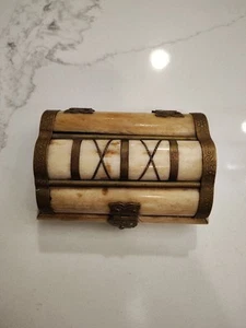 Old Antique Finish Vintage Camel Bone And Brass Jewelry Trinket Box Lined - Picture 1 of 14