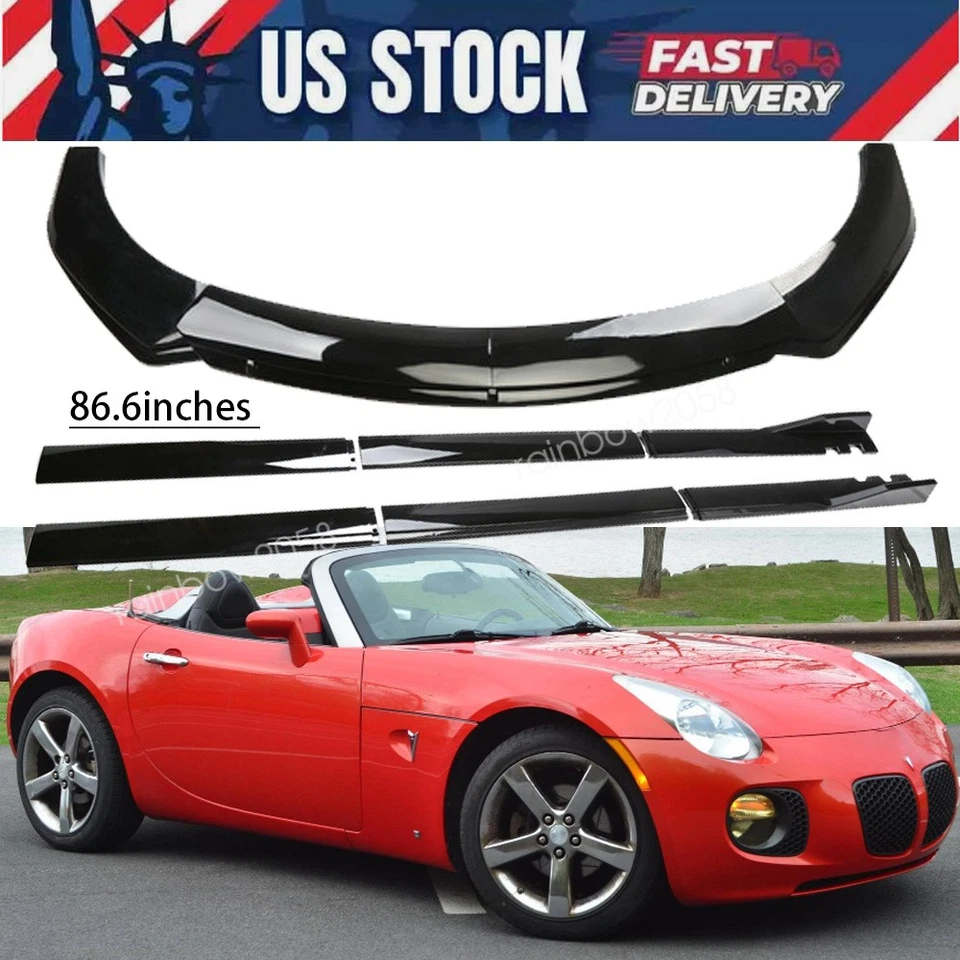GlossBlack Front Bumper Spoiler Lip+Side Skirts 86.6"/2.2m For 2008 Pontiac GXP - Image 1 of 4