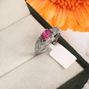 Pink Topaz Dainty Sterling Silver Ring  Pink Gemstone Promise Ring Birthday Gift - Picture 1 of 13