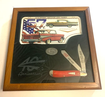 Case XX Dogleg Trapper Knife 1957 Chevy 40th Anniversary Set w/ Display Case Red - Image 1 of 4