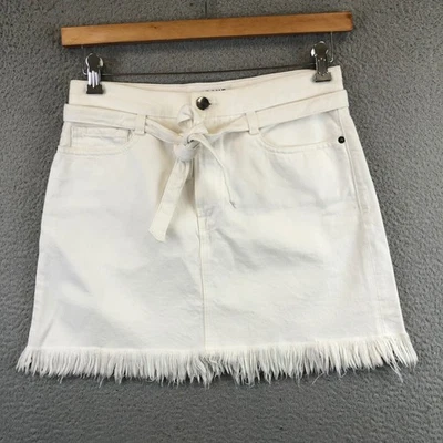 FRAME DENIM White Frayed Hem Belted Denim Mini Skirt Size 27 - Image 1 of 4