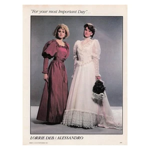 Lorrie Deb Alessandro Bridal Ware Wedding Gown Vintage Magazine Print Ad 1983 - Picture 1 of 1